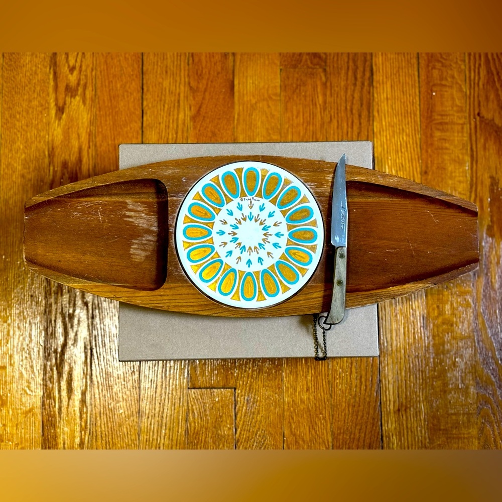 Vintage MCM Fred Press Serving Tray with Trivet